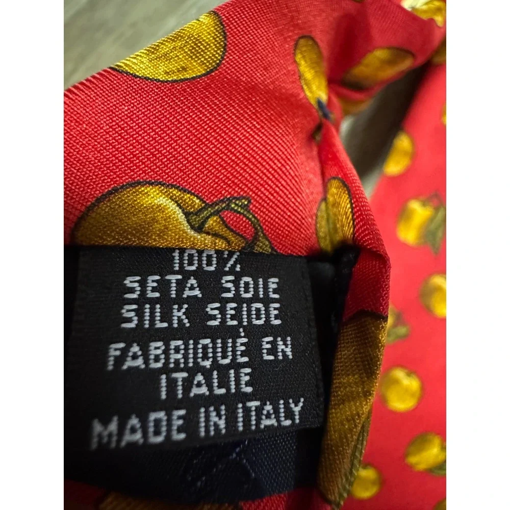Yves Saint Laurent Red Silk Apple Print Tie Made in Italy YSL Vintage